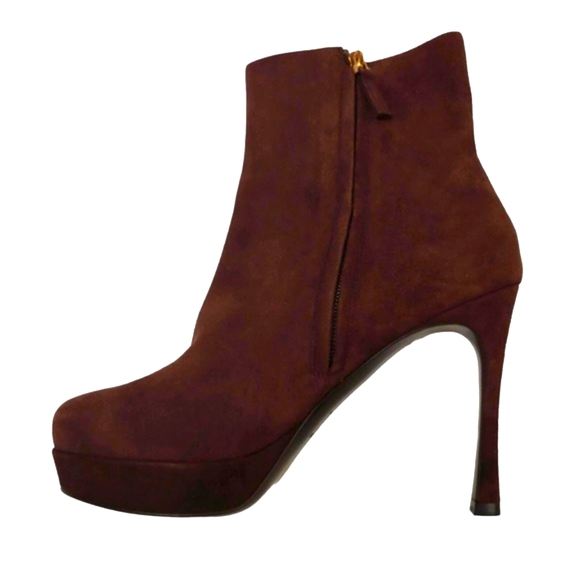 SAINT LAURENT 1595$ Brown Suede Jane Monogram Pointed Square toe Boots 38 - Picture 5 of 9